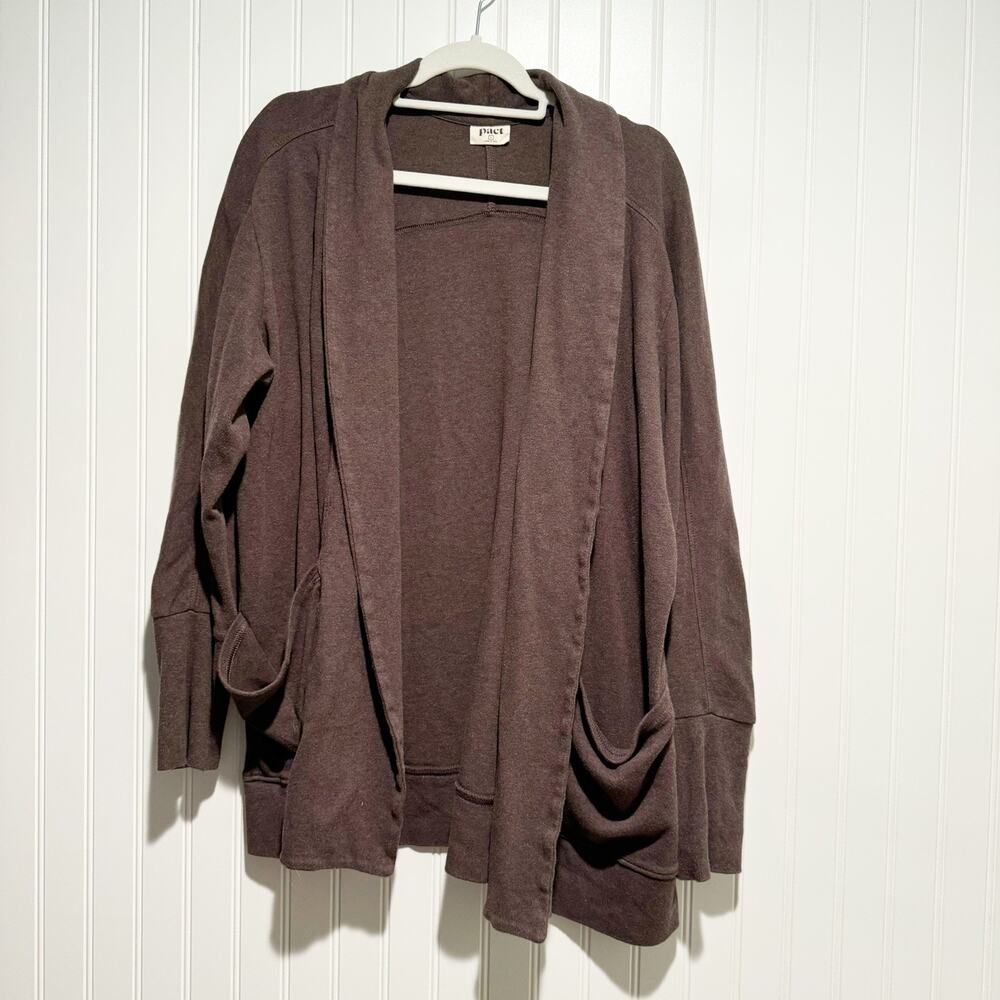 Pact Airplane Wrap Cardigan Chocolate Brown Size Large - Picture 2 of 7
